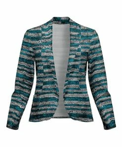 Lily | Turquoise & Gray Stripe Notched-Lapel Open Blazer - Women