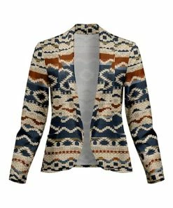 Lily | Beige & Navy Geometric Notched-Lapel Open Blazer - Women & Plus