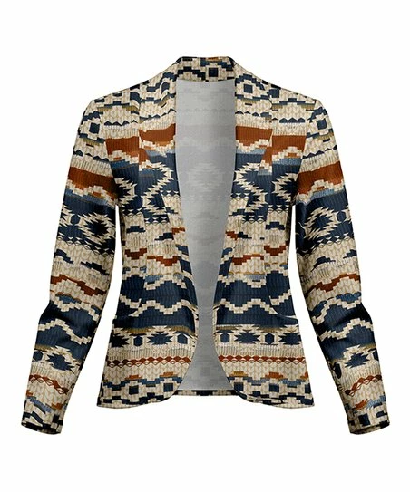 Lily | Beige & Navy Geometric Notched-Lapel Open Blazer - Women & Plus 1 Lily | Beige & Navy Geometric Notched-Lapel Open Blazer - Women & Plus