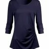 Lily | Navy Side-Ruched Scoop Neck Tunic - Women