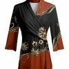 Lily | Black & Rust Floral Color Block Wrap-Front Tunic - Women