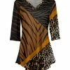 Lily | Black & Brown Zebra Leopard Three-Quarter Sleeve V-Neck Tunic - Plus