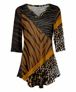 Lily | Black & Brown Zebra Leopard Three-Quarter Sleeve V-Neck Tunic - Plus