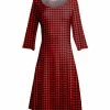 Lily | Black & Red Houndstooth Three-Quarter Sleeve A-Line Dress - Women & Plus