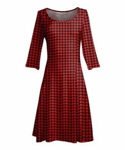 Lily | Black & Red Houndstooth Three-Quarter Sleeve A-Line Dress - Women & Plus