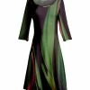 Lily | Green & Brushstroke Three-Quarter Sleeve A-Line Dress - Women & Plus