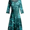 Lily | Green & Teal Floral Three-Quarter Sleeve A-Line Dress - Women & Plus