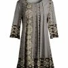 Lily | Black & Gray Scarf Print Pleated Swing Tunic - Plus