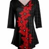 Lily | Black & Red Poinsettia Dot Three-Quarter Sleeve V-Neck Tunic - Women & Plus