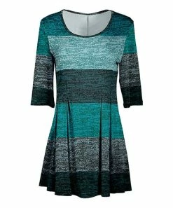 Lily | Teal & Black Color Block Scoop Neck Pleated Tunic - Women