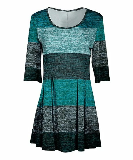 Lily | Teal & Black Color Block Scoop Neck Pleated Tunic - Women 1 Lily | Teal & Black Color Block Scoop Neck Pleated Tunic - Women