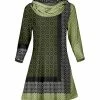 Lily | Green & Black Scarf Print Cowl Neck Tunic - Women