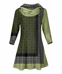 Lily | Green & Black Scarf Print Cowl Neck Tunic - Women