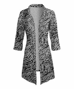 Lily | Black & White Waves Longline Open Blazer - Women