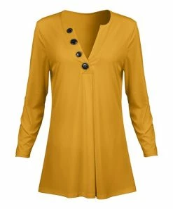Lily | Yellow Button-Front V-Neck Tunic - Plus