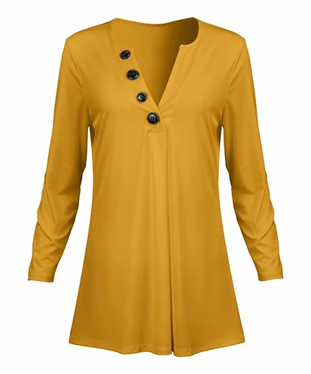 Lily | Yellow Button-Front V-Neck Tunic - Plus 1 Lily | Yellow Button-Front V-Neck Tunic - Plus