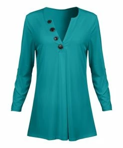 Lily | Turquoise Button-Front V-Neck Tunic