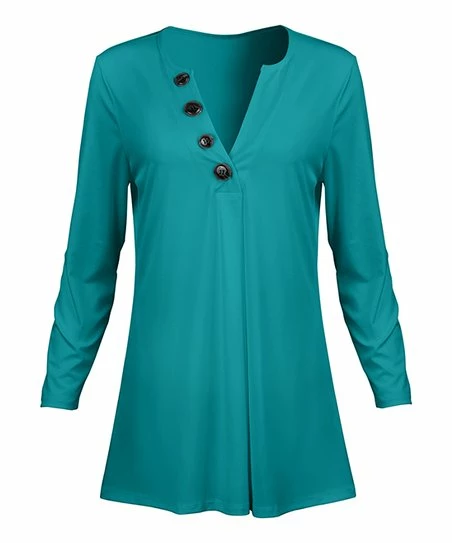 Lily | Turquoise Button-Front V-Neck Tunic 1 Lily | Turquoise Button-Front V-Neck Tunic