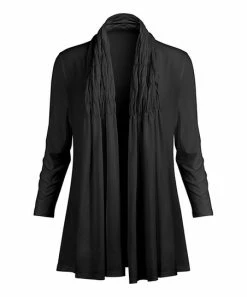 Lily | Black Ruched-Collar Open Cardigan - Women