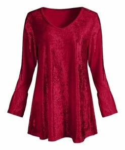 Lily | Red Velvet V-Neck Tunic - Women