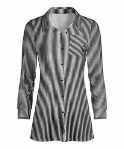 Lily | White & Black Stripe Button-Up Tunic - Plus