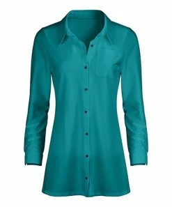 Lily | Turquoise Front-Pocket Button-Up Tunic - Plus