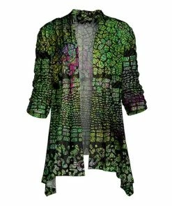 Lily | Green Abstract Sidetail Open Cardigan - Plus