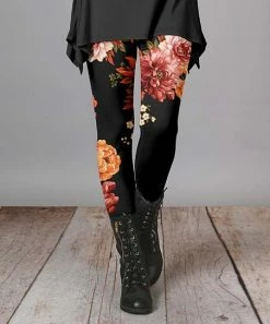 Lily | Black & Dusty Pink Floral Leggings - Women & Plus