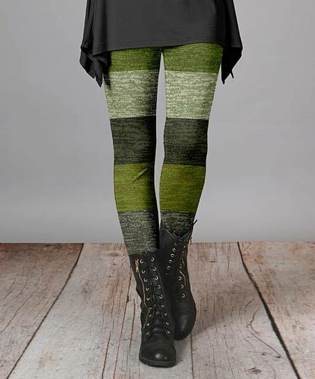 Lily | Olive & Green Stripe Leggings - Women & Plus 1 Lily | Olive & Green Stripe Leggings - Women & Plus