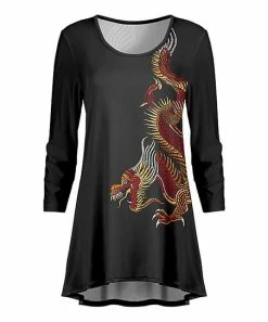 Lily | Black & Red Dragon Long-Sleeve Hi-Low Tunic - Women