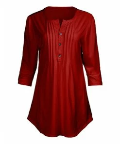 Lily | Red Pleated Button-Front Tunic - Plus