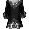Lily | Black & White Arabesque Tie-Accent Three-Quarter Sleeve Tunic - Women