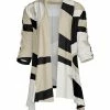 Lily | Black & Beige Geometric Ruched-Sleeve Sidetail Open Cardigan - Plus