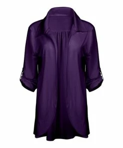 Lily | Purple Roll-Tab Sleeve Open Cardigan - Plus