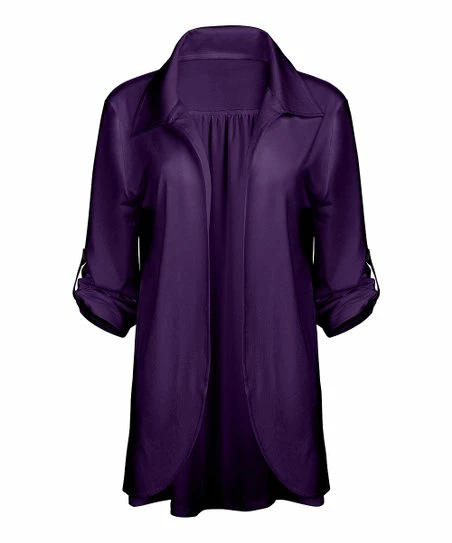 Lily | Purple Roll-Tab Sleeve Open Cardigan - Plus 1 Lily | Purple Roll-Tab Sleeve Open Cardigan - Plus