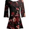 Lily | Black & Red Floral Wrap-Front Boatneck Tunic - Women