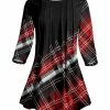Lily | Red & Black Plaid-Contrast Boatneck Pin Tuck Tunic - Women & Plus