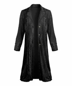 Lily | Black Button-Front Velvet Duster - Women & Plus