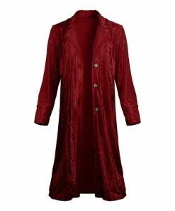 Lily | Red Button-Front Velvet Duster - Plus