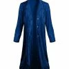 Lily | Blue Button-Front Velvet Duster - Women