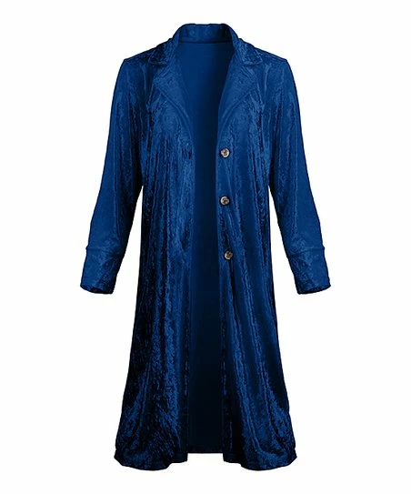 Lily | Blue Button-Front Velvet Duster - Women 1 Lily | Blue Button-Front Velvet Duster - Women