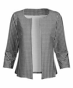 Lily | White & Black Gingham Three-Quarter Sleeve Cardigan - Women