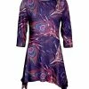 Lily | Pink & Purple Peacock Feather Three-Quarter Sleeve Sidetail Tunic - Women