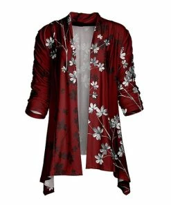 Lily | Red & Black Floral Sidetail Open Cardigan - Women