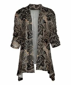 Lily | Black & Brown Floral Sidetail Open Cardigan - Plus