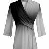 Lily | Black & Gray Ombré Wrap-Neck Three-Quarter Sleeve Tunic - Women