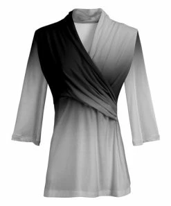 Lily | Black & Gray Ombré Wrap-Neck Three-Quarter Sleeve Tunic - Women