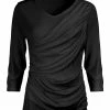 Lily | Black Side-Ruched Three-Quarter Sleeve Top - Women & Plus