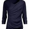 Lily | Navy Side-Ruched Three-Quarter Sleeve Top - Women