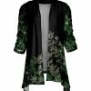 Lily | Black & Green Vines Sidetail Open Cardigan - Plus